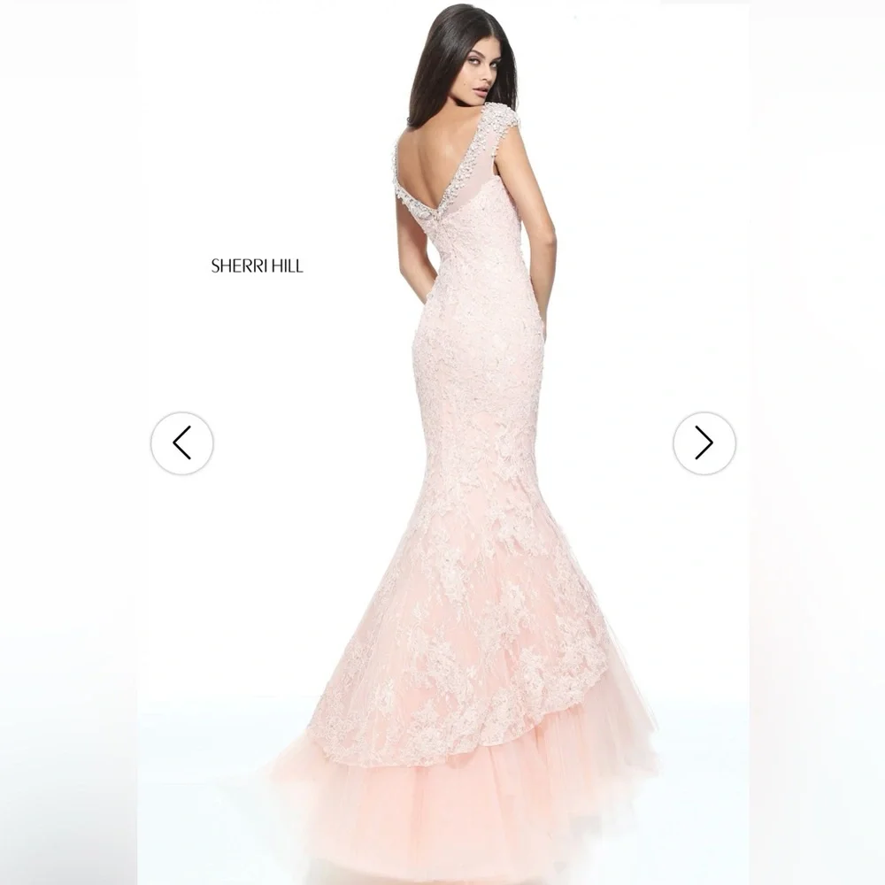 Sherri Hill Blush Lace Mermaid Dress - Picture 2 of 5